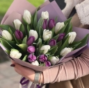Тюльпаны белые и фиолетовые 