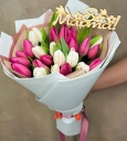 Белые и розовые тюльпаны 15 шт