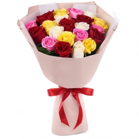 15 роз разноцветных - Розы (средние 55-60 см)