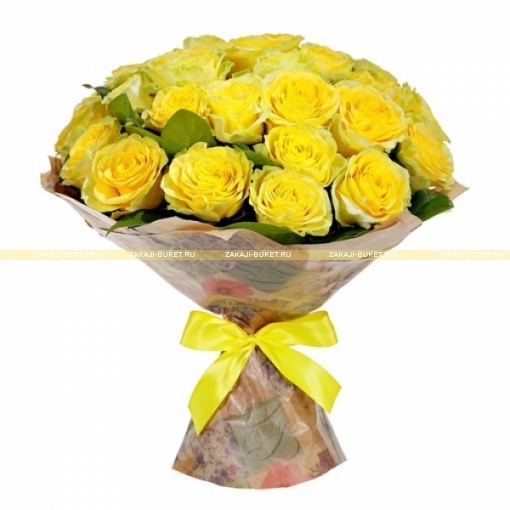 Букет из 25 желтых роз в крафте фото 1