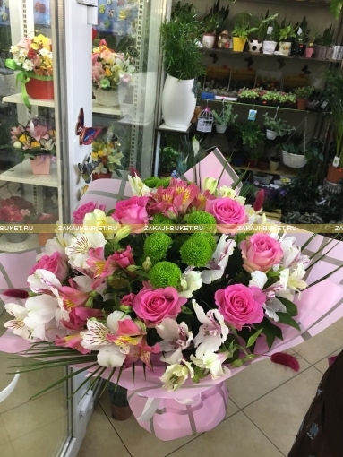 Букет из хризантем, альстромерии, роз фото 2