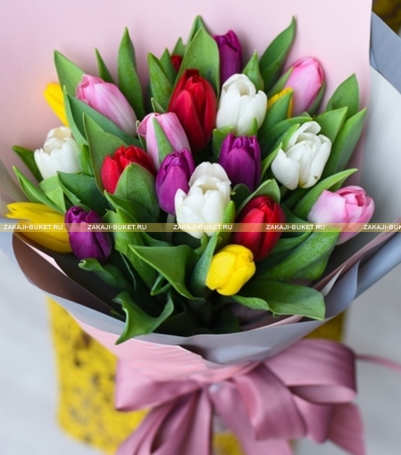 Разноцветные тюльпаны 21 шт фото 1