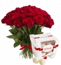 Букет из 25 шт красных роз и "Рафаэлло"