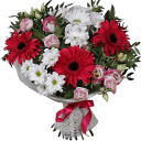 Букет «Прекрасное мгновение» с герберами, хризантемами, кустовой розы