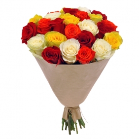 Розы (средние- 60 см) - Букет из 31 разноцветной розы Поэма о любви