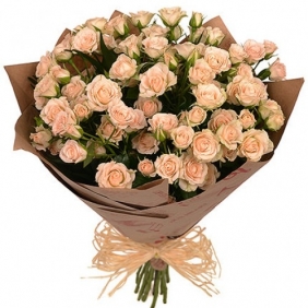 Букет из кремовых кустовых роз в крафте 11 шт - Розы