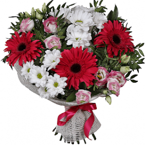 Букет «Прекрасное мгновение» с герберами, хризантемами, кустовой розы - Хризантемы