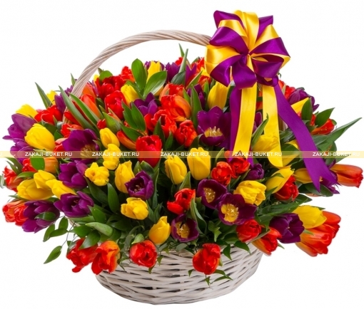 101разноцветный  тюльпан в корзине фото 1
