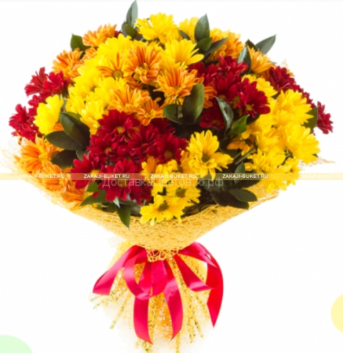 Букет из желто-красной хризантемы фото 1