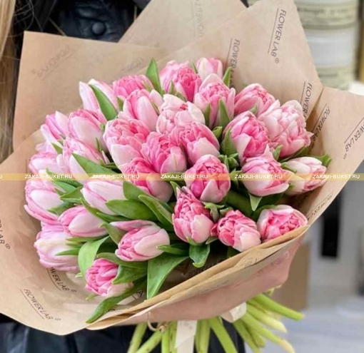 Букет из розовых пионовидных тюльпанов  фото 1