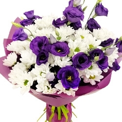 Букет из фиолетовых эустом и хризантем фото 1
