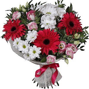 Букет «Прекрасное мгновение» с герберами, хризантемами, кустовой розы фото 1